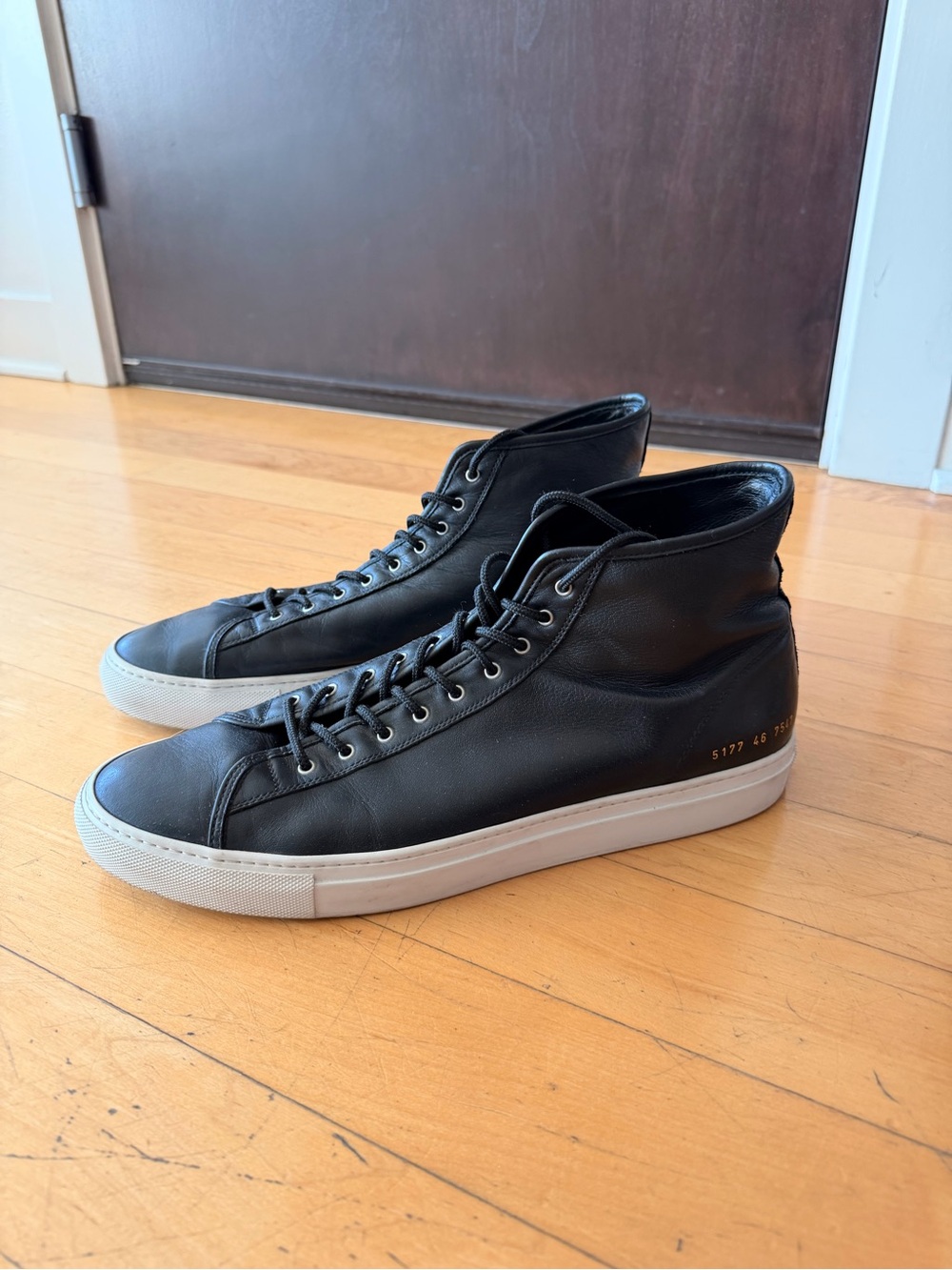 Common Projects Hi-Top Sneakers Black Leather Mens 13 46
